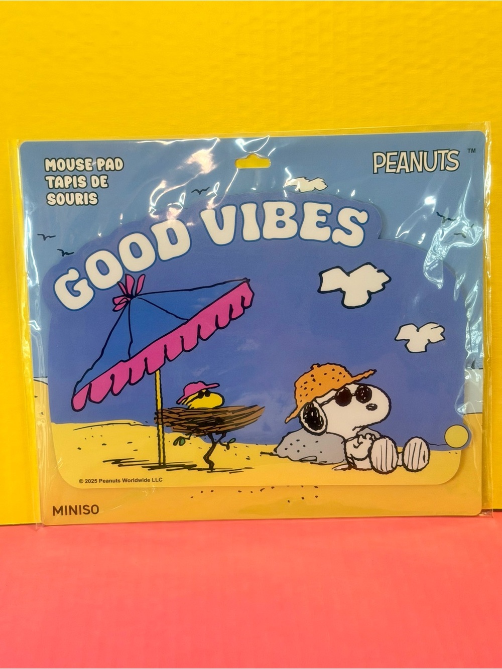 Peanuts Snoopy 'Good Vibes' Mouse Pad - Blue, Yellow & Pink
